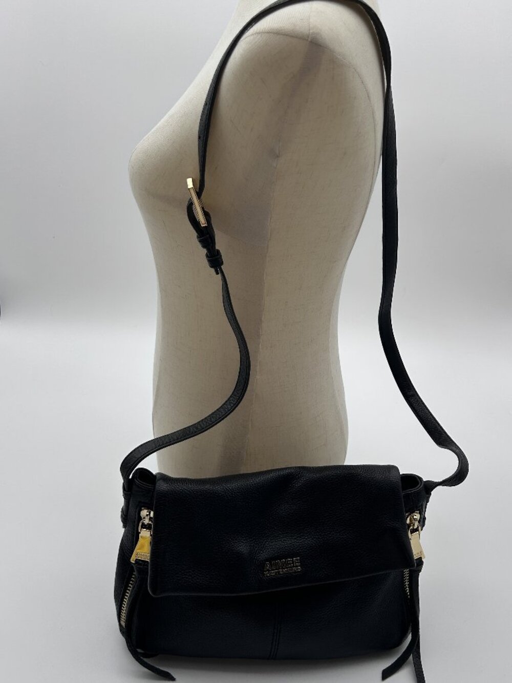 Aimee Kestenberg Black Pebbled Leather Great Escape Foldover Crossbody Bag